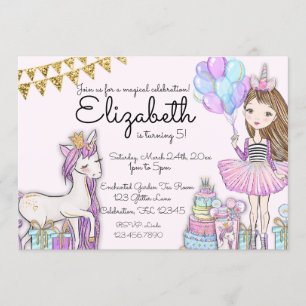 Glittery Pink Birthday Girl Unicorn Uitnodiging