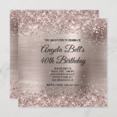 Glittery Pink Champagne Faux Foil 40th Birthday Kaart (Voorkant / Achterkant)