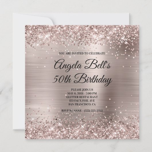 Glittery Pink Champagne Faux Foil 50th Birthday Kaart (Voorkant)