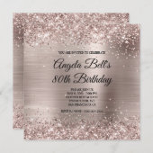 Glittery Pink Champagne Faux Foil 80th Birthday Kaart (Voorkant / Achterkant)