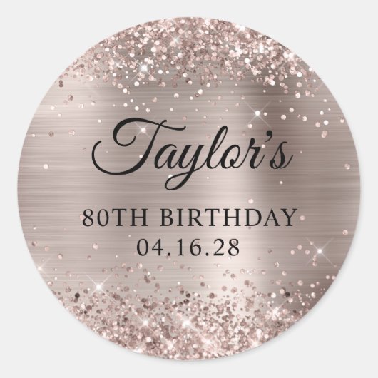 Glittery Pink Champagne Foil 80th Birthday Ronde Sticker (Voorkant)