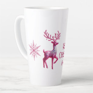 Glittery Pink Deer Merry Christmas Naam Latte Mok