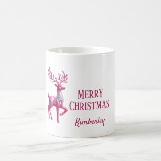 Glittery Pink Deer Merry Christmas Naam Mok