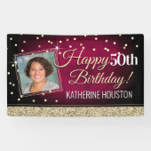 Glittery Pink en Gold Happy Birthday-banner Spandoek (Horizontaal)