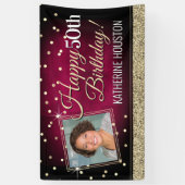 Glittery Pink en Gold Happy Birthday-banner Spandoek (Verticaal)