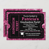 Glittery Pink Graduation Party Ticket Invitation Kaart (Voorkant / Achterkant)