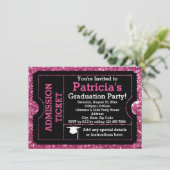 Glittery Pink Graduation Party Ticket Invitation Kaart (Staand voorkant)