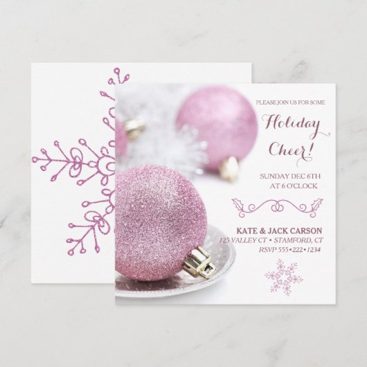 Glittery Pink Ornaments Moderne Kerstmis Kaart (Voorkant / Achterkant)