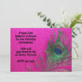 Glittery Pink Peacock Birthday Uitnodiging (Staand voorkant)