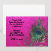 Glittery Pink Peacock Birthday Uitnodiging (Voorkant / Achterkant)