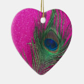 Glittery Pink Peacock Feather Keramisch Ornament (Rechts)