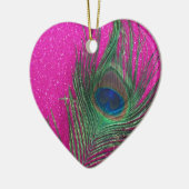 Glittery Pink Peacock Feather Keramisch Ornament (Links)