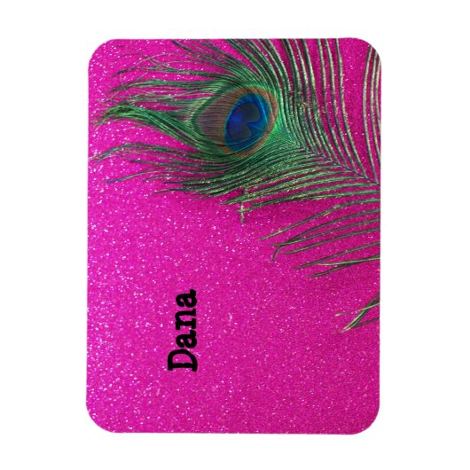 Glittery Pink Peacock Feather Magneet (Verticaal)