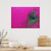 Glittery Pink Peacock Feather Poster (Keuken)
