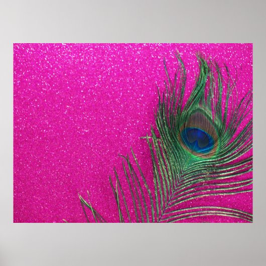Glittery Pink Peacock Feather Poster (Voorkant)