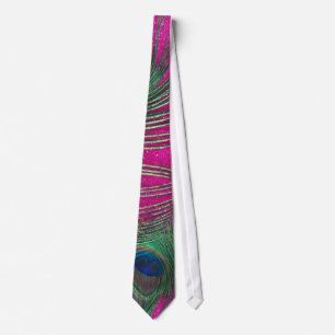 Glittery Pink Peacock Feather Stropdas