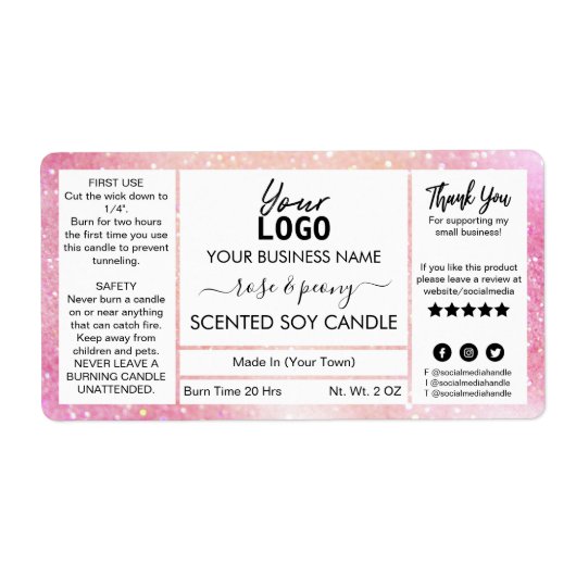 Glittery Pink Scented Soy Candle Etiket (Voorkant)
