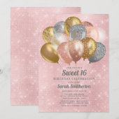 Glittery Pink Silver Gold-ballonnen, gezoet 16 Kaart (Voorkant / Achterkant)