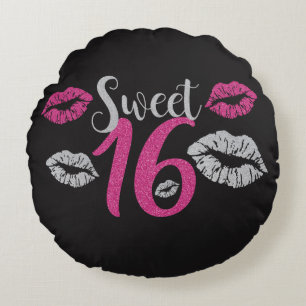 Glittery Pink Silver Sweet 16 Kisses Rond Kussen