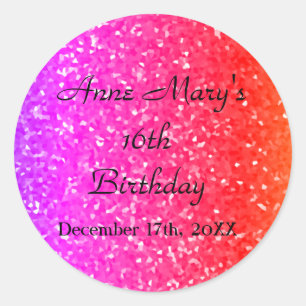 Glittery Pink Sparkle Custom Name 16th Verjaardag Ronde Sticker