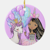 Glittery Pink Unicorn Girls Birthday Ceramic Ornam Keramisch Ornament (Achterkant)