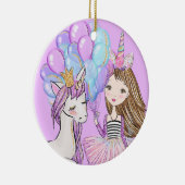Glittery Pink Unicorn Girls Birthday Keramisch Ornament (Rechts)