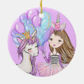 Glittery Pink Unicorn Girls Birthday Keramisch Ornament (Achterkant)