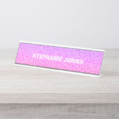 Glittery Pink White Silver Monogram Name Aangepast Bureau Naambordje (Voorkant)