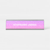 Glittery Pink White Silver Monogram Name Aangepast Bureau Naambordje (Voorkant)