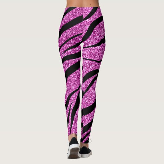 Glittery Pink Zebra Wild Animal Pattern Leggings (Achterkant)