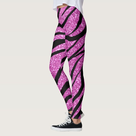 Glittery Pink Zebra Wild Animal Pattern Leggings (Links)