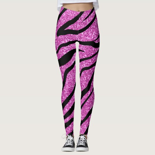 Glittery Pink Zebra Wild Animal Pattern Leggings (Voorkant)