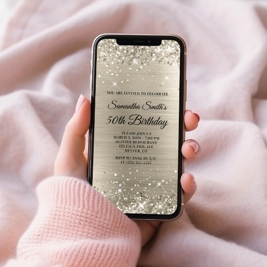 Glittery Platinum 50th Birthday Kaart