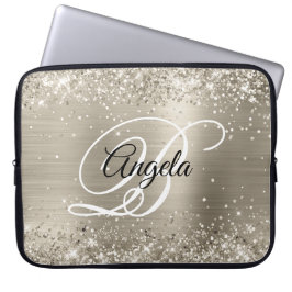 Glittery Platinum Borhed Folie Monogramed Laptop Sleeve