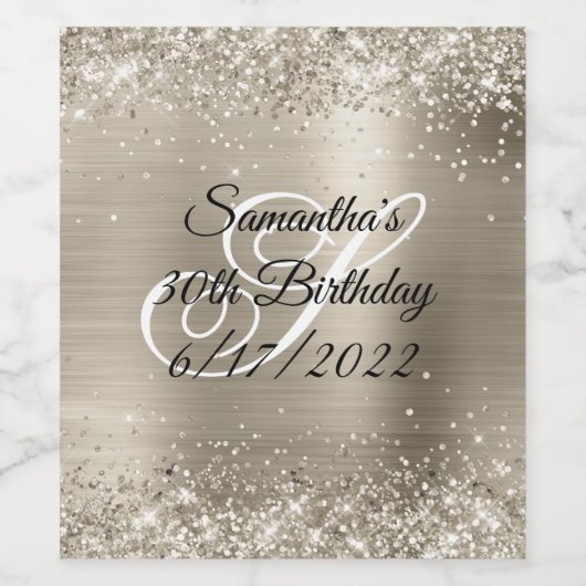 Glittery Platinum Folie 30th Birthday Wijn Etiket (Enkel label)