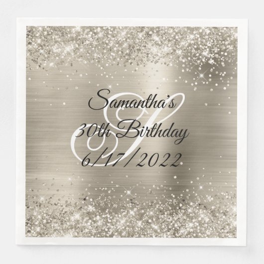 Glittery Platinum Folie Monogrammed 30th Birthday Servet (Voorkant)