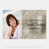 Glittery Platinum Folie Sweet Sixteen Welkom Groot Acryl Bord (Voorkant)