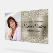 Glittery Platinum Folie Sweet Sixteen Welkom Groot Acryl Bord (Hoek)