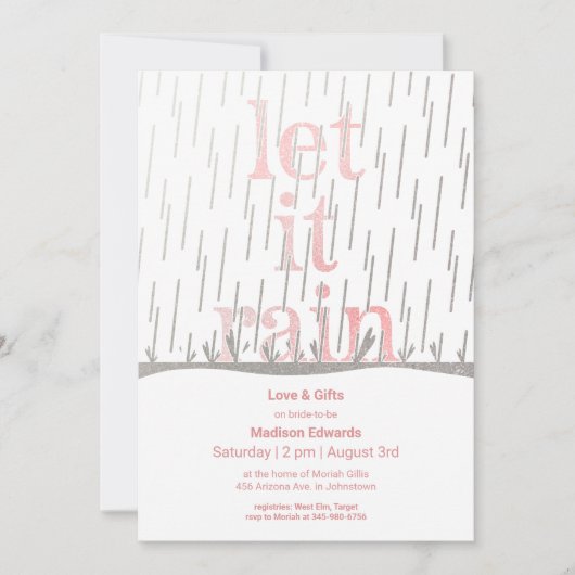 Glittery Rain Bridal Shower-uitnodiging Kaart (Voorkant)