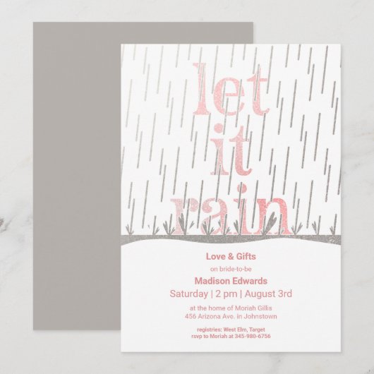Glittery Rain Bridal Shower-uitnodiging Kaart (Voorkant / Achterkant)