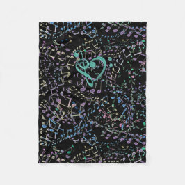 Glittery Rainbow Musical Notes Music Lover Throw Fleece Deken