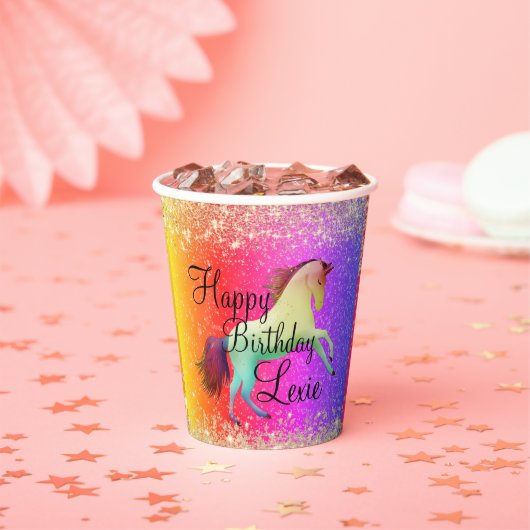 Glittery Rainbow Unicorn Birthday Papieren Bekers (Insitu)