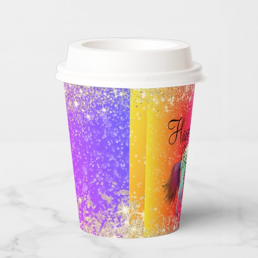 Glittery Rainbow Unicorn Birthday Papieren Bekers (Rechts)