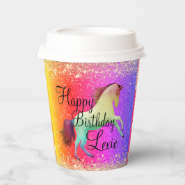 Glittery Rainbow Unicorn Birthday Papieren Bekers