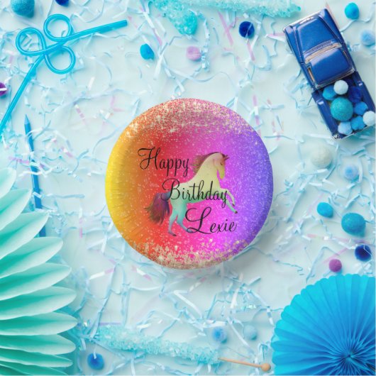 Glittery Rainbow Unicorn Birthday Papieren Kommen (Feest)