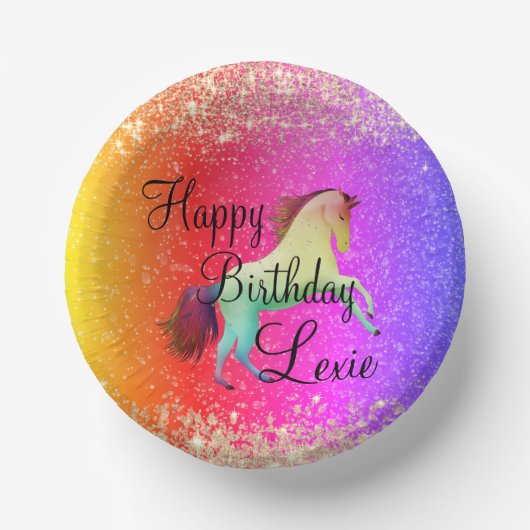 Glittery Rainbow Unicorn Birthday Papieren Kommen (Voorkant)