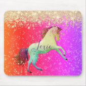 Glittery Rainbow Unicorn gepersonaliseerd Muismat (Voorkant)