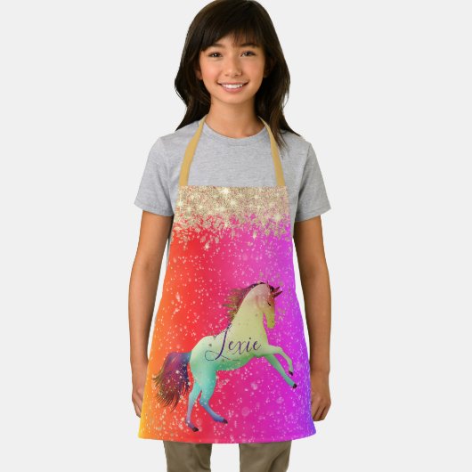 Glittery Rainbow Unicorn gepersonaliseerd Schort (Insitu)