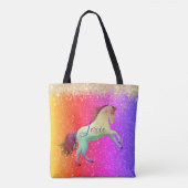 Glittery Rainbow Unicorn gepersonaliseerd Tote Bag (Achterkant)