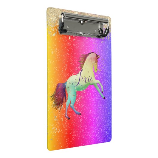 Glittery Rainbow Unicorn Mini Klembord (Schuin)